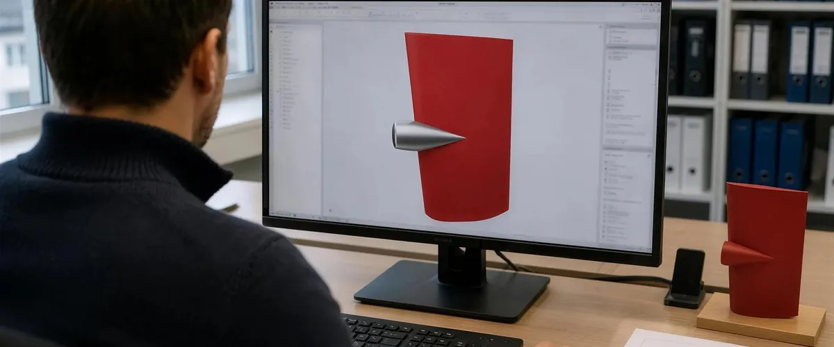 An engineer laying out a rudder in a CAD program at the planning desk