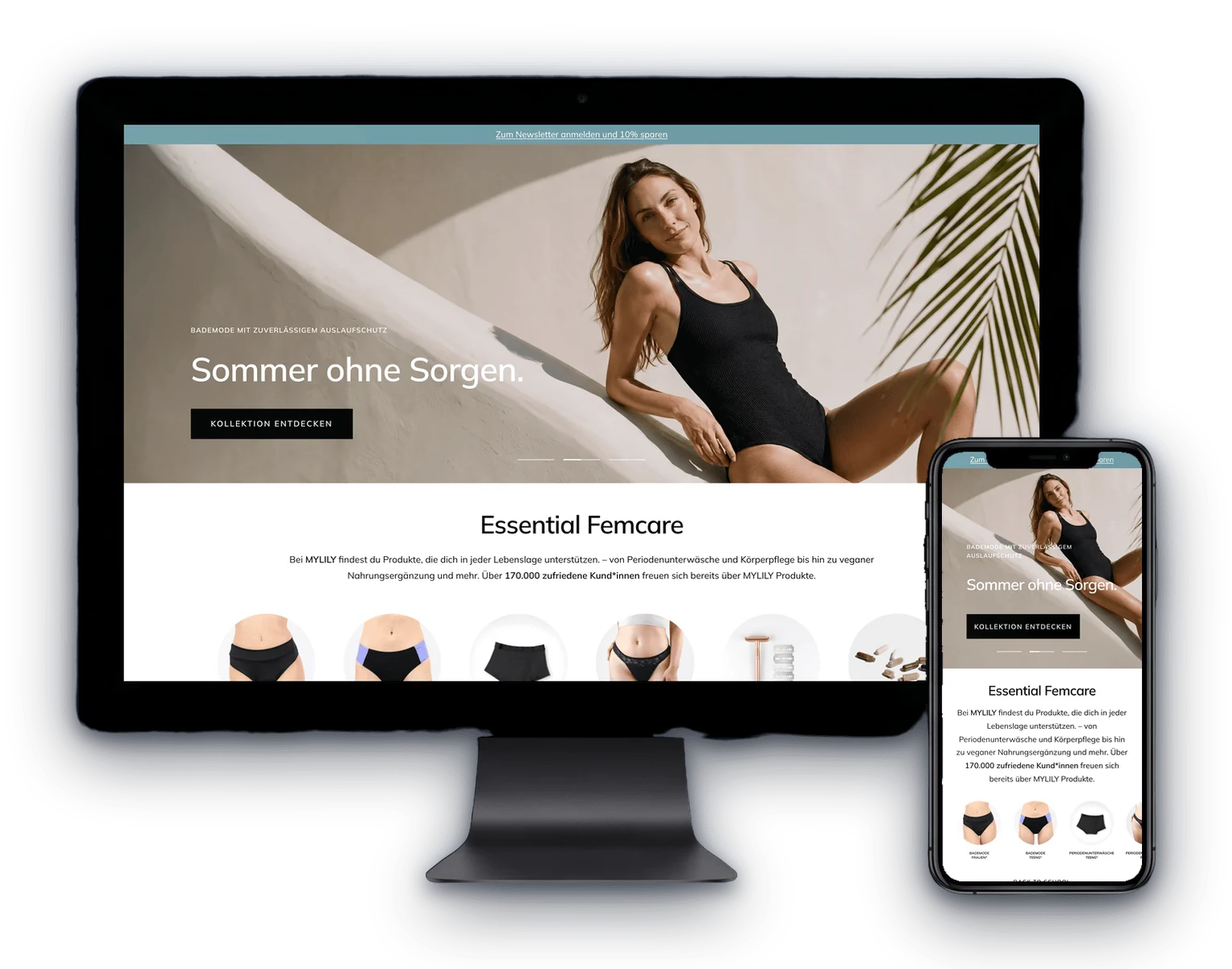 MYLILY online shop shown on a desktop display and a smartphone