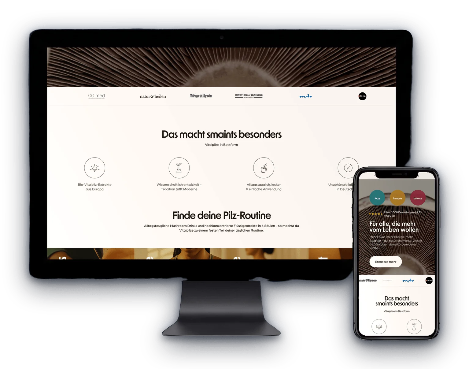 smaints online shop shown on a desktop display and a smartphone