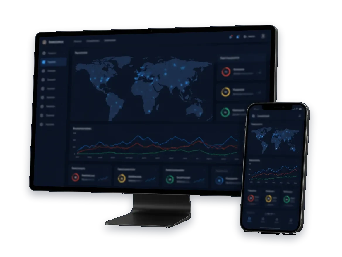 A security dashboard on a monitor and a phone