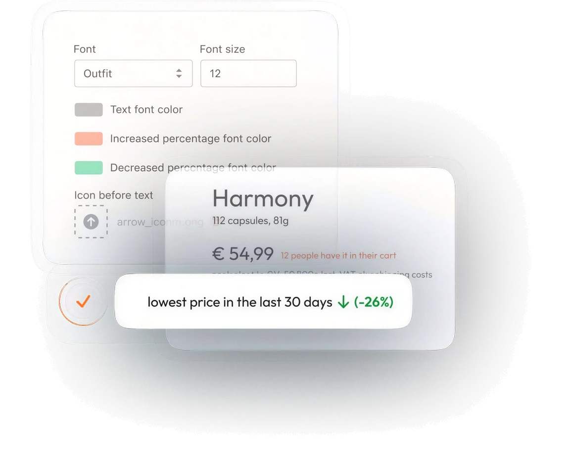 Omnibus Price Tracker settings panel with lowest price notice