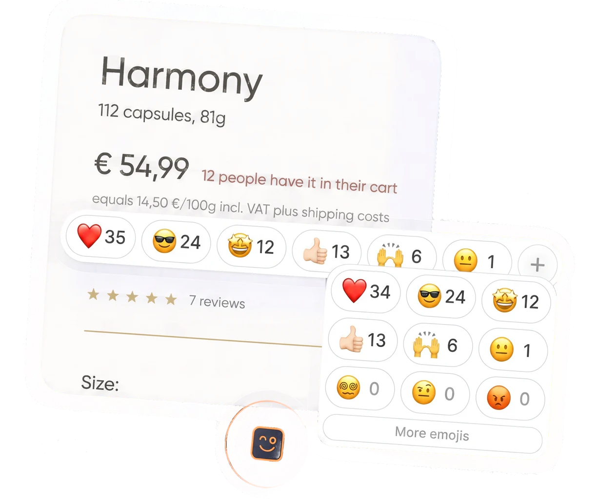 Product page with emoji reaction bar and emoji picker