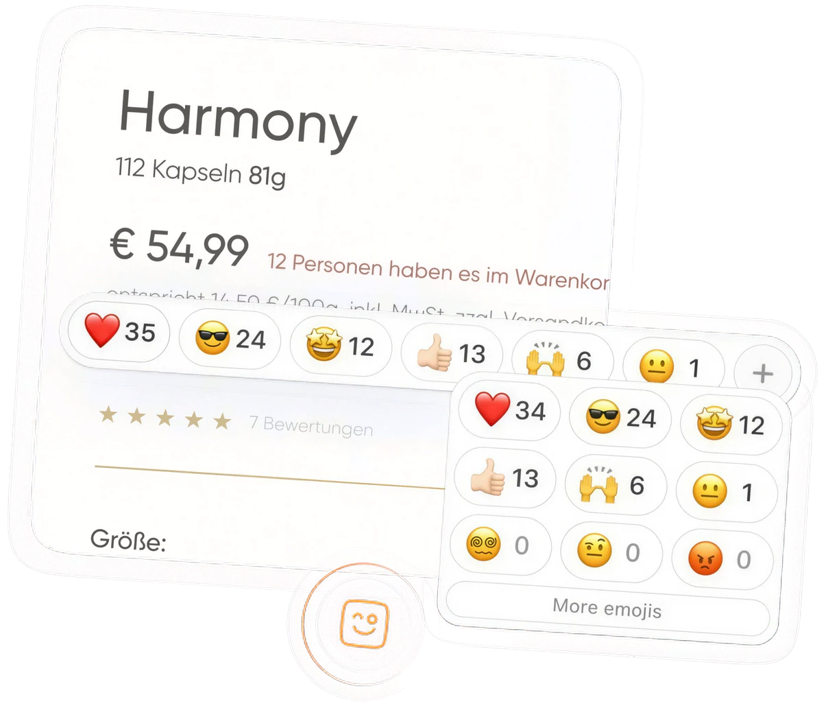 Product page with emoji reaction bar and emoji picker